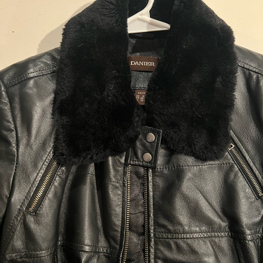Danier Black Leather Jacket with Luxurious Fur Collar